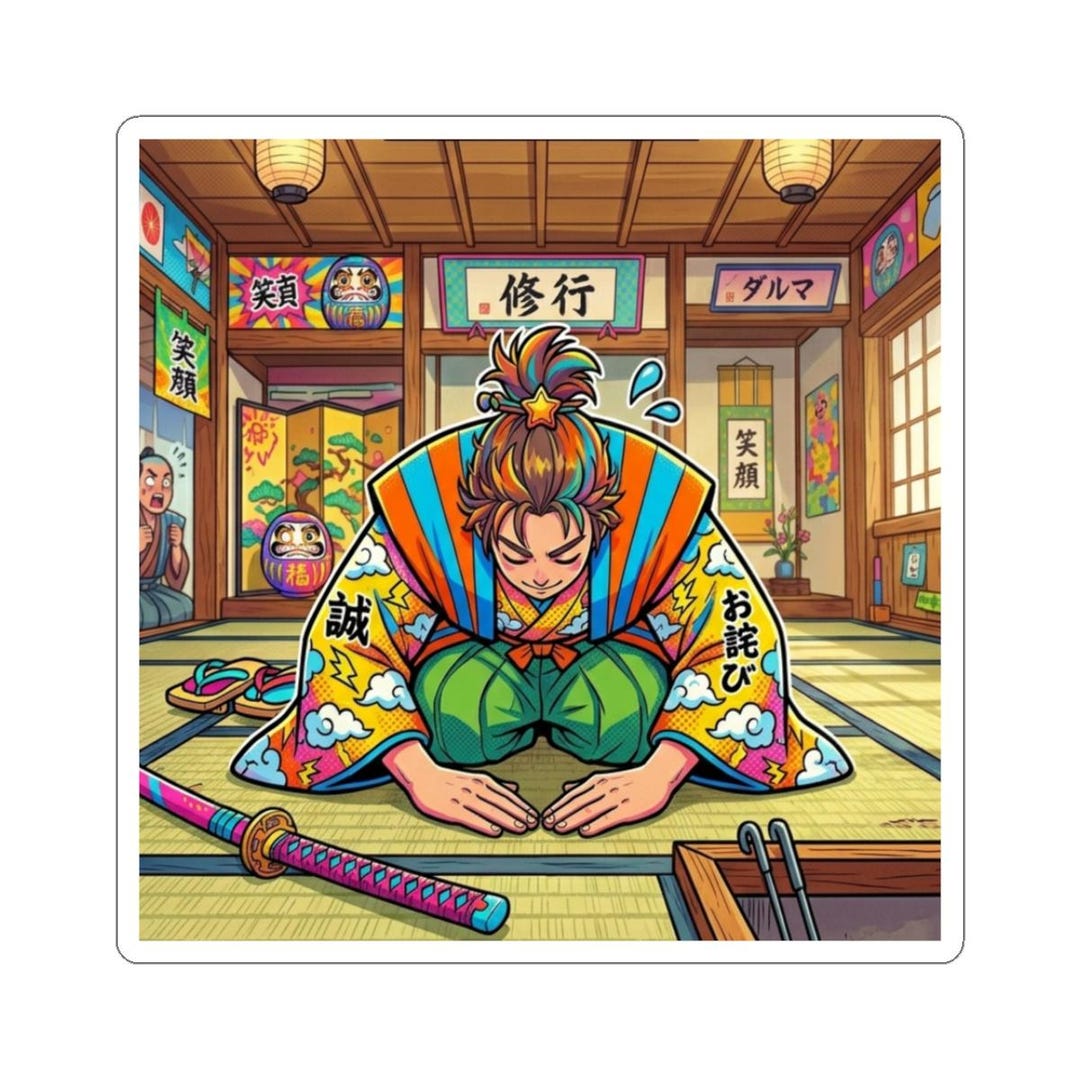 Samurai Bowing Illustration Sticker | Kiss-Cut Sticker - Etsy 日本