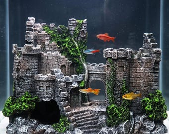 Acquario Rovine del Castello Decorazione Resina Ornamento per Acquario Nascondiglio Medievale Grotta Decorazione Sottomarina Pesci