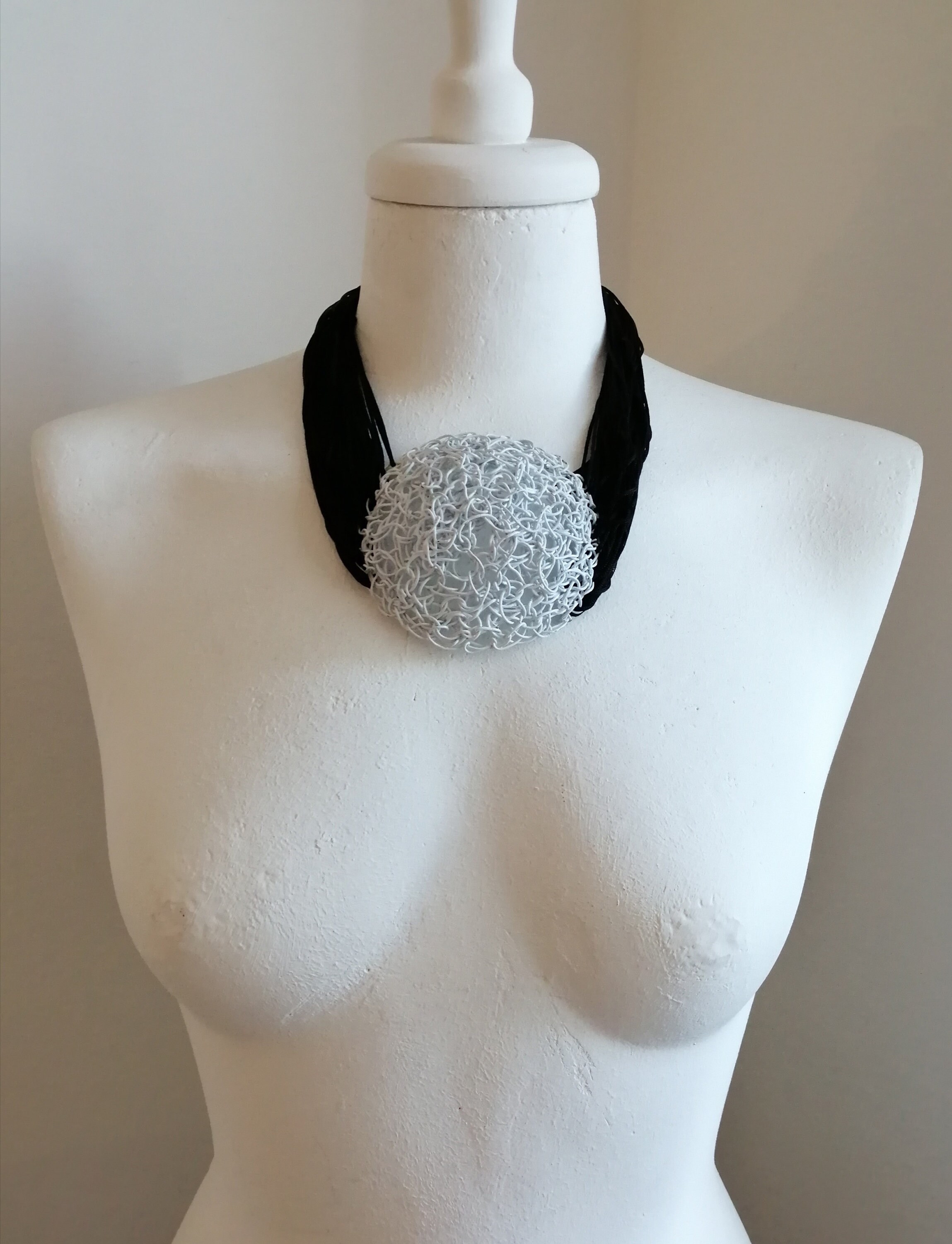 UNIQUE steel wire necklace black and white steel pendant Etsy