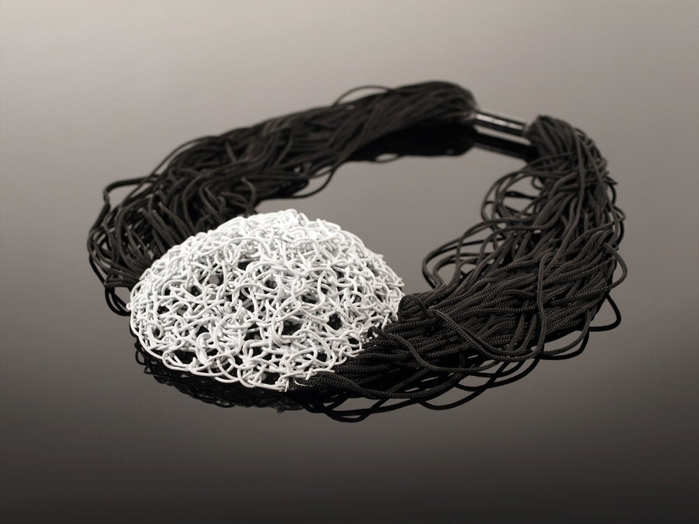 UNIQUE steel wire necklace black and white steel pendant Etsy