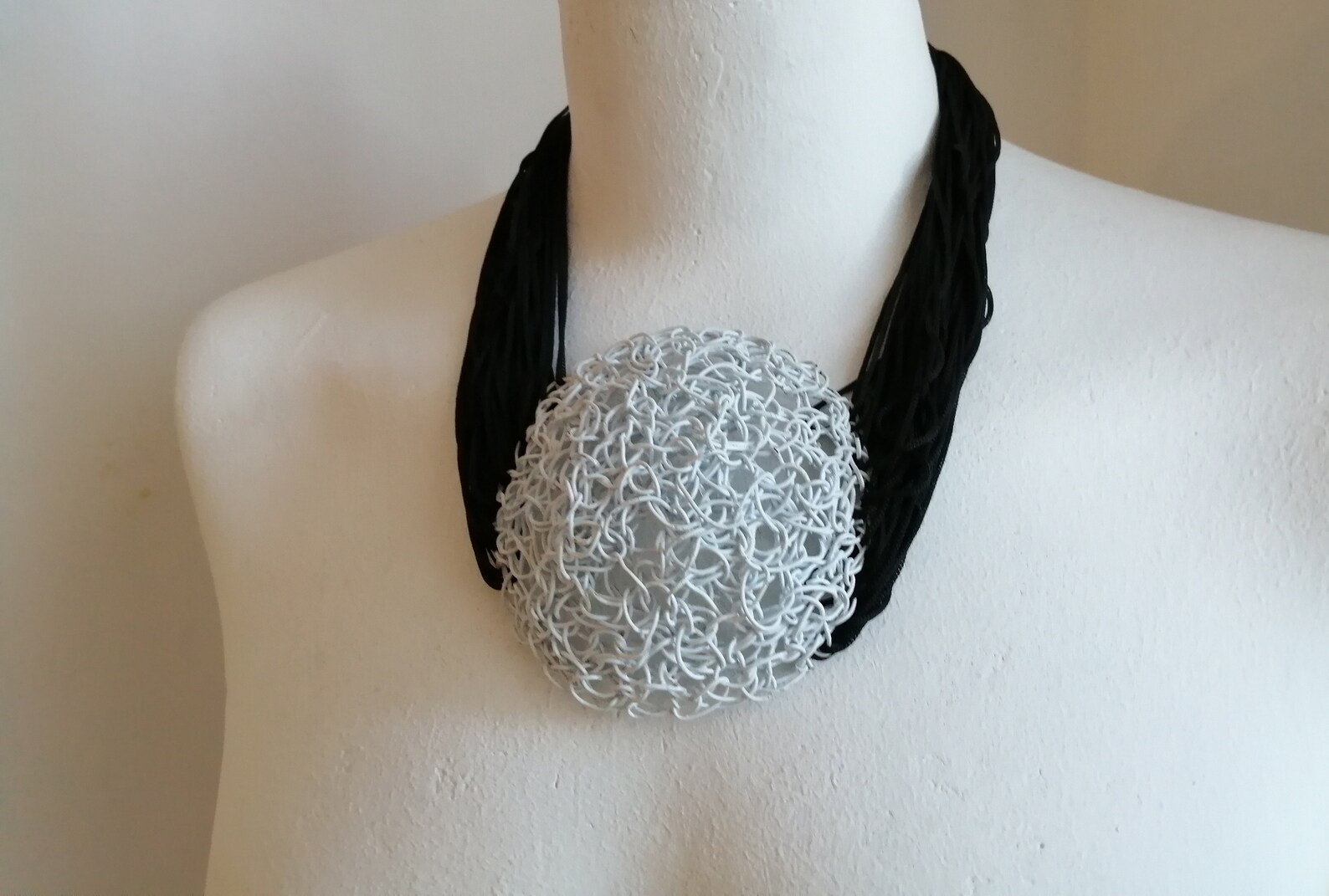 UNIQUE steel wire necklace black and white steel pendant Etsy