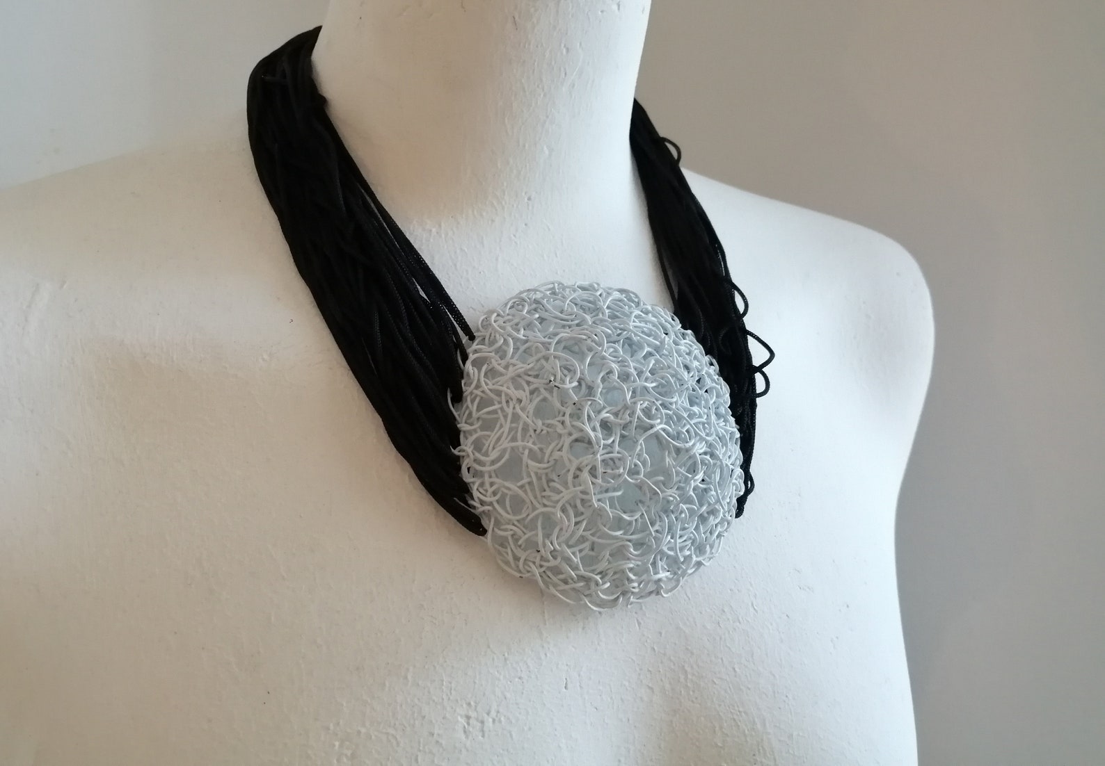 UNIQUE steel wire necklace black and white steel pendant Etsy