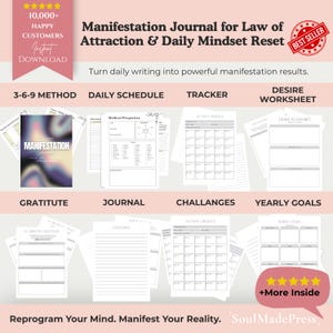 Manifestation Journal Printable, Law of Attraction Workbook, 369 Method Planner & Gratitude Affirmation PDF