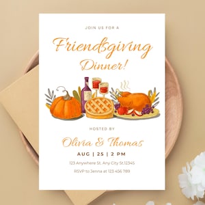 Friendsgiving Dinner Party Invitation, Thanksgiving Invite Canva, Fall Dinner Potluck Template, Digital Download