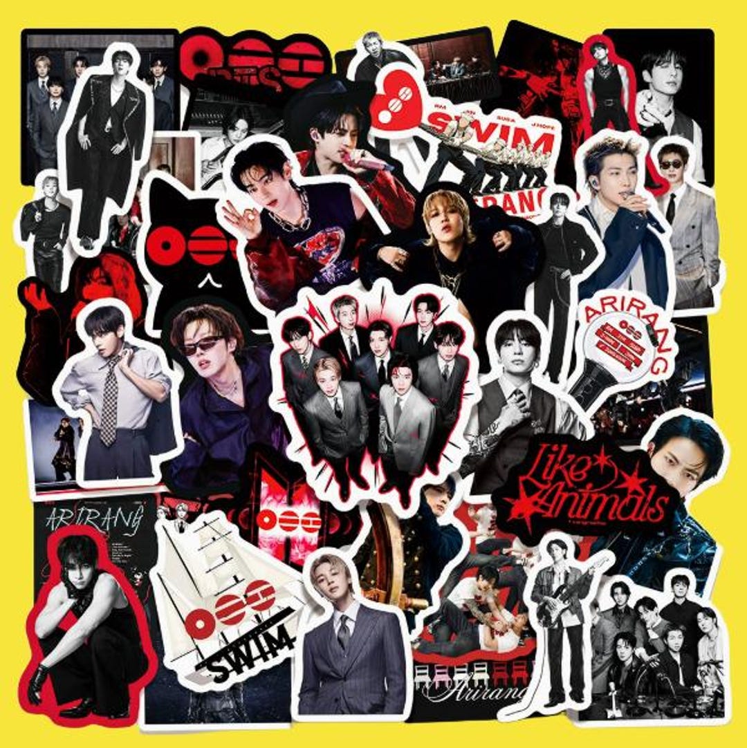 Ariyan Sticker 50pcs Arirang Album Stickers | Black & Red K-pop Decal Set, Waterproof ...