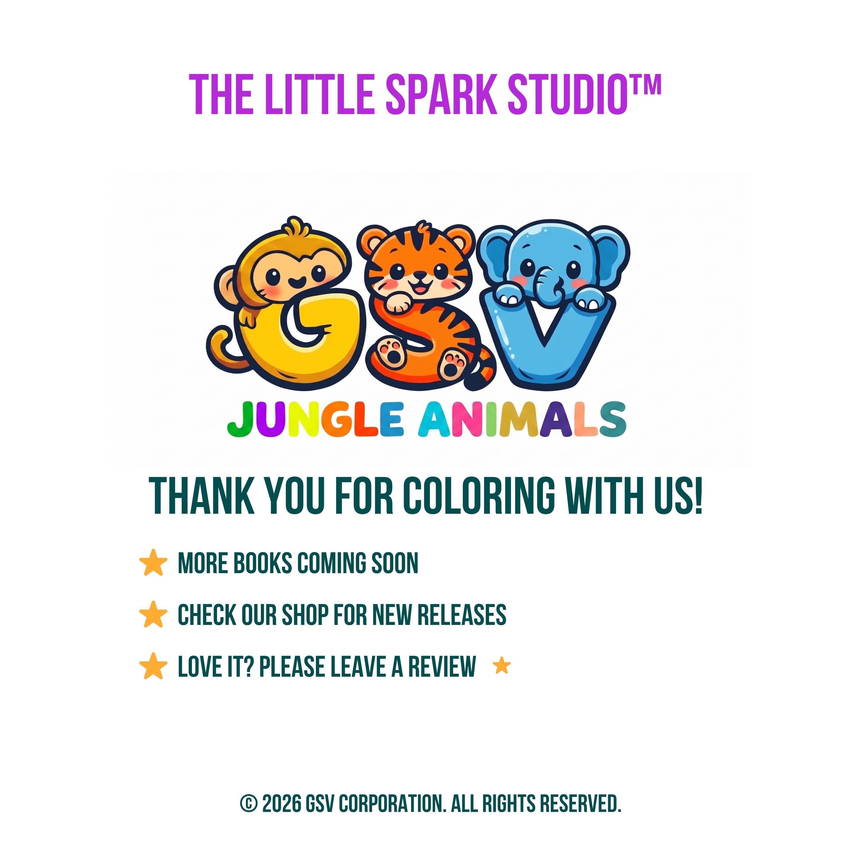 Jungle Animals Kids Coloring Book, 32 Cute Safari Pages, Digital ...