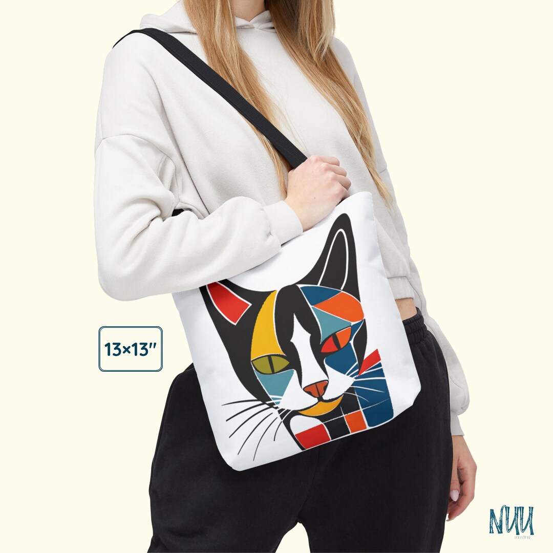 Simplified Cat Colorblock Colorblock Cat Face Tote Bag | Geometric Cat Art, Modern Animal Print ...