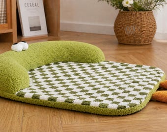 Frog Cat Mat - Checkered Kitty Sleeping Pad - Whimsical Frog Room Decor - Aesthetic Animal Shape Cat Bed - Unique Gift for Cat Lovers