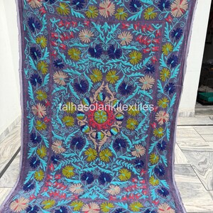 Boho Textile Throw, Tapestries, Hand Embroidered Suzani Quilt, Handmade Velvet Bedspread,
