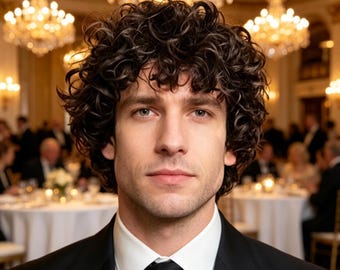 Customized labels,Premium Men's Curly Black Wig, Natural Realistic Synthetic Wig,Breathable Cap, for Formal Events, Daily Wear,