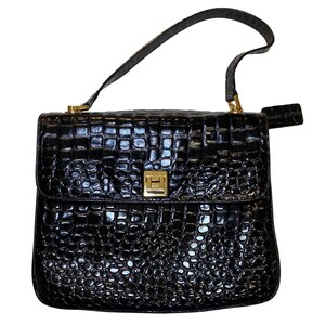 Vintage Lord & Taylor Genuine Leather Croc Embossed Top Handle Purse