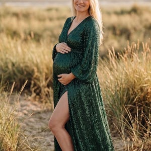 knee length dresses for ladies Pink Mesh Tiered Long Sleeve Maternity Maxi Dress main image 0