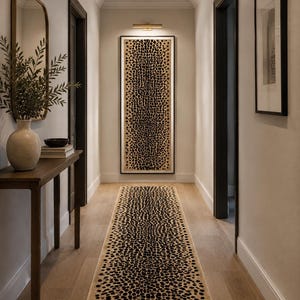 Hand Tufted Wool Leopard Runner Rug, Abstract Wavy Border Hallway Carpet