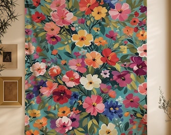 Personalized Custom Floral Tapestry,Colorful Wildflower Wall Hanging,Maximalist Botanical Dorm Decor, Spring Garden Decor Gift,Boho Wall Art