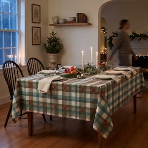 Patchwork Plaid Rectangle Tablecloth | Modern Christmas Table Cover | Festive Dining Decor