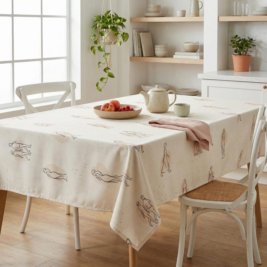 Tablecloth Line Drawing Figure Drawing Tablecloth | Feminine Line Art Rectangle Round Table ...