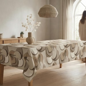 Earth Tone Tablecloth | Abstract Organic Taupe Beige Table Cover | Rectangle Round Modern Dining Decor