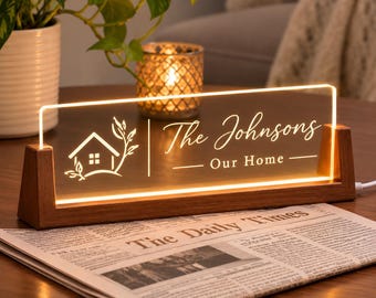 Personalized LED Acrylic Name Plate, Light Up Sign, Custom Wooden Desk Sign, Office Decor, Graduation Gift,