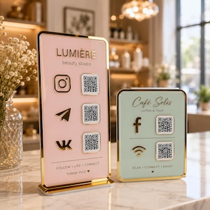 Op maat gemaakt acryl QR-codebord, gepersonaliseerd betaalbord voor bedrijven, display voor sociale media, Google-recensiebord, toonbankbord, tafelbordjes