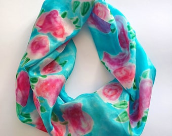 Silk Scarf, the Roses, Hand Painted Long Scarf