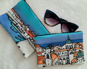 Dubrovnik painted on silk, small bag, purse