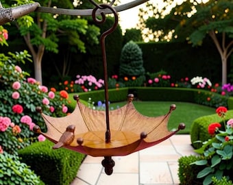 Vintage Umbrella Hanging Bird Feeder, Rustic Metal Garden Decoration, Outdoor Porch Patio Decor, Whimsical Bird Feeder, Garden Gift Idea