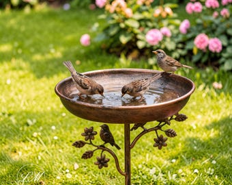 Vintage Bronze Metall Vogeltränke - rustikale Gartendekoration, Vogeltränke im Freien, Gartenvogelfutterstelle, Terrasse Rasenplatz Dekor, stehende Vogeltränke