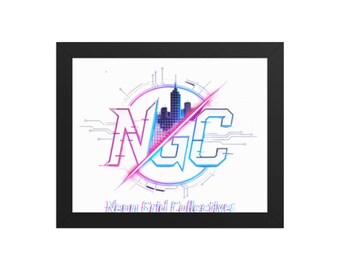 Neon Grid Collective - Cyberpunk Neon City Logo (Framed poster print)