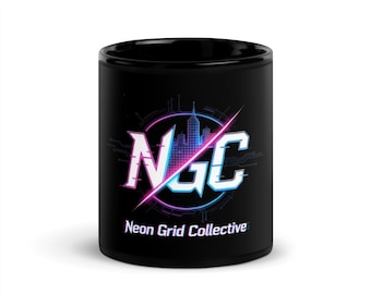 Neon Grid Collective cyberpunk Black Glossy Mug
