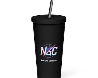 Neon Grid Collective 80's retro insulated tumbler with a straw