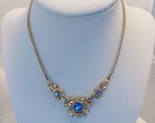 Vintage Goldtone and Blue Rhinestone Necklace