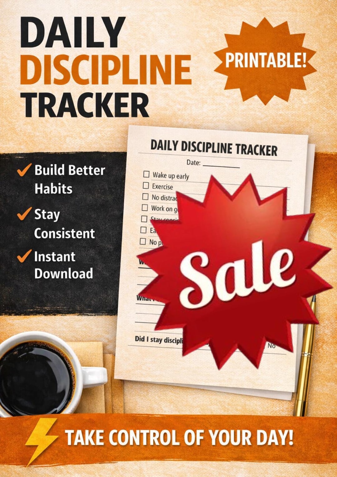 Daily Discipline Tracker Printable | Habit Tracker PDF | Daily Planner ...