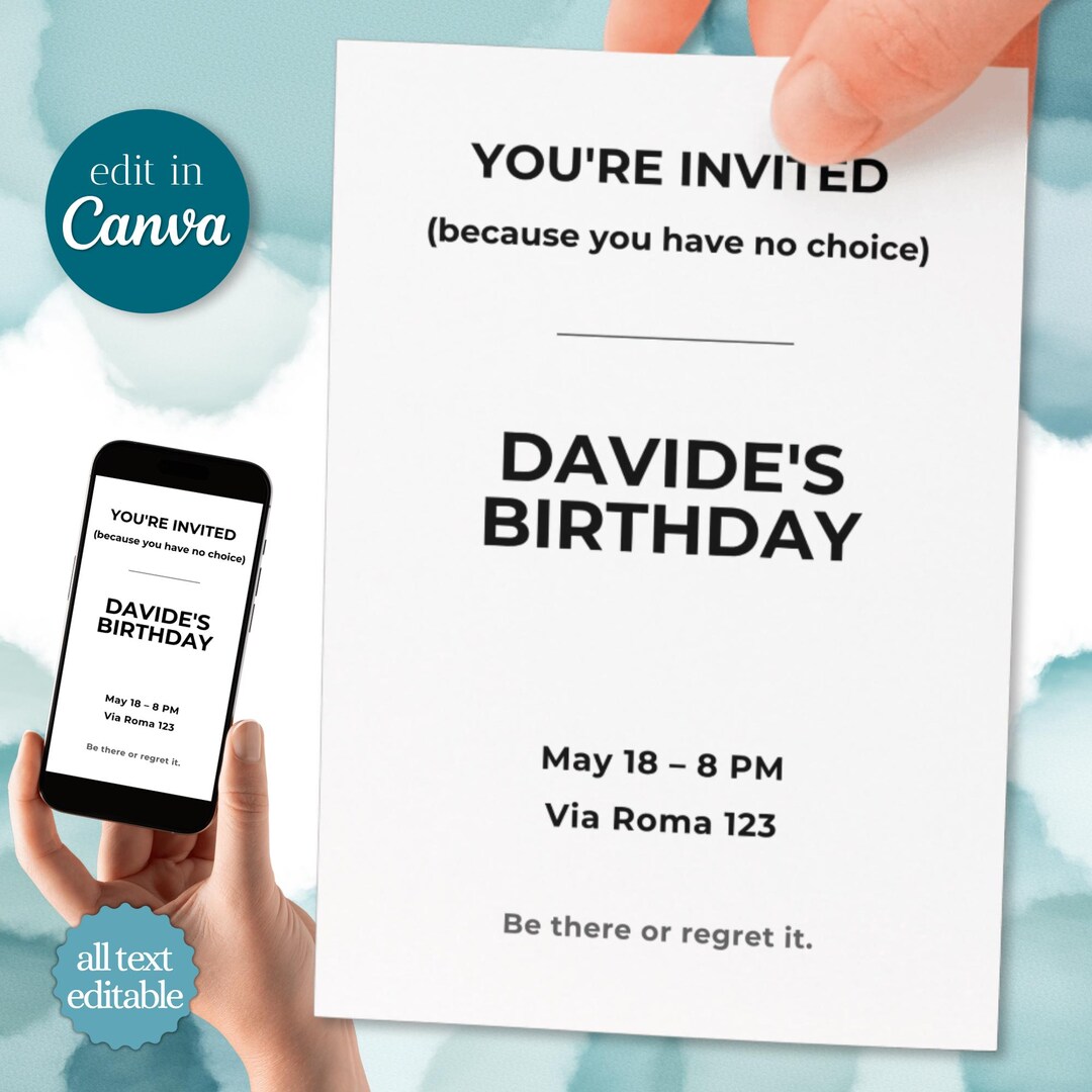 Invitation Send Meme Funny Birthday Invitation Editable | Meme Party Invite | Canva Template ...