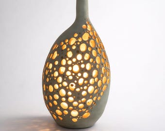 Handcrafted Ceramic Candle Lantern – Pierced Clay Light Sculpture