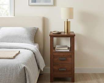 Narrow Nightstand with Charging Station - Small Bedside Table for Compact Spaces