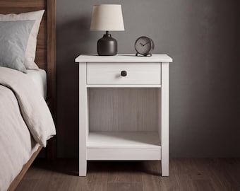 引き出し付きの省スペース型ベッドサイドテーブル（ホワイト、スリムタイプ）2個セット