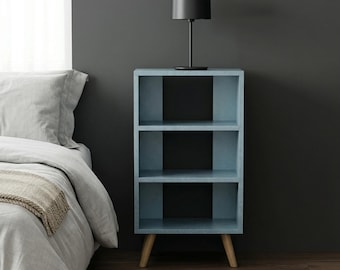 Narrow Nightstand with Open Storage - Modern Small Space Bedside Table