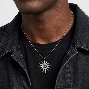 Sun Pendant Necklace Stainless Steel – Vintage Chic Statement Jewelry, Celestial Couple Gift, Men Women Fashion Accessory