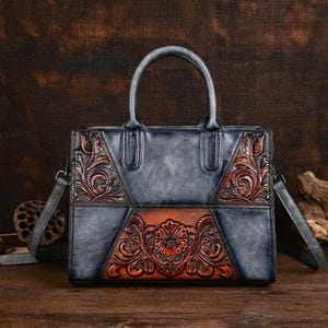 Embossed Leather Patchwork Women’s Bag Large Capacity Shoulder Bag  Vintage Boho Tote Spacious Purse