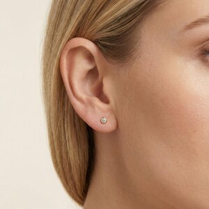 18K Gold Zirconia Stud Earrings, Minimalist Gold Studs 3 mm, Dainty CZ Earrings, Small Gold Earrings, Everyday Jewelry, Gift for Her