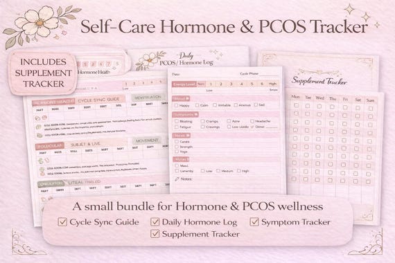 PCOS Tracker Printable | Hormone Balance | Cycle Sync Guide, Daily Log, Symptom & Supplement Tracker PDF