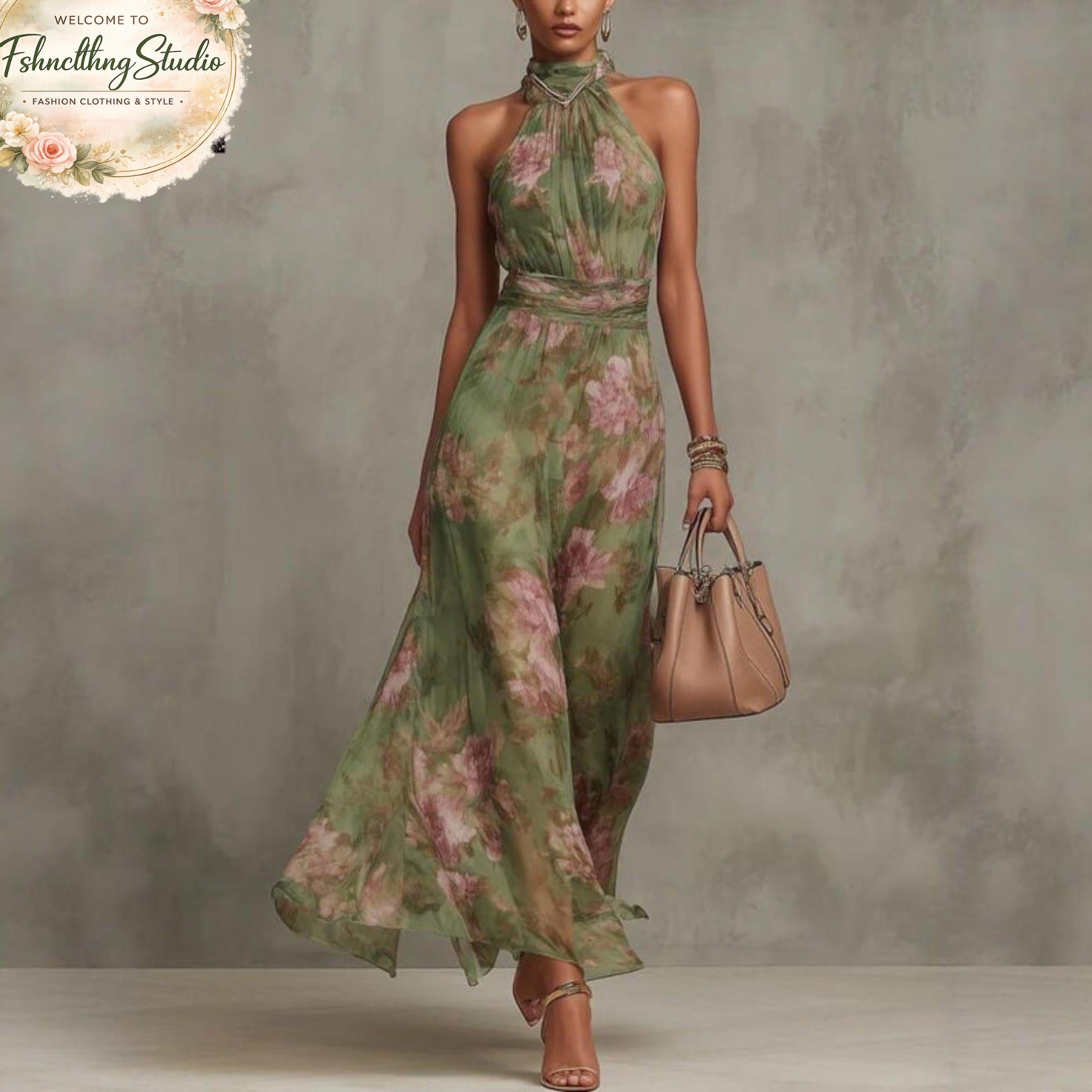 Green Halter Neck Long Dress - Etsy Green Halter Neck Long Dress - Etsy