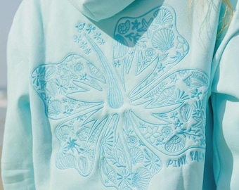 Palm Puff Hoodie Oversized Cotton Embroidered Beach Style Streetwear Top