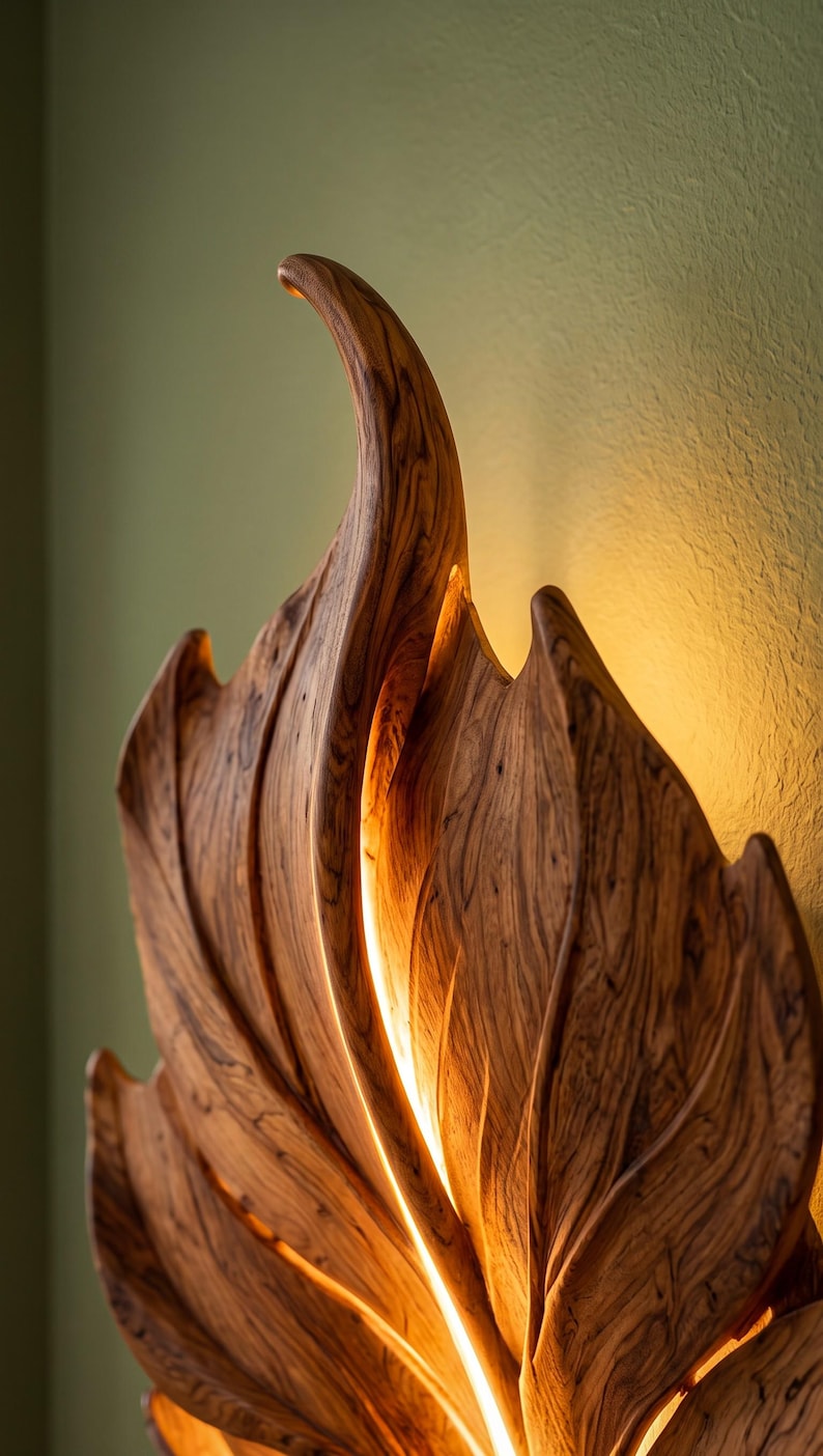 Sculptural Walnut Leaf Wall Sconce, Organic Modern LED Lighting ...