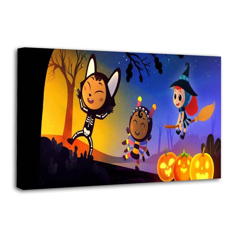 Cute Kids Cartoon Halloween Costume Party Canvas Painting Wall Art