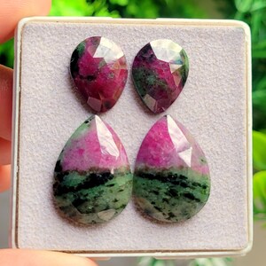 Rose Cut Ruby Zoisite Pear Shape Pair Gemstone, 39.30 Caret Size 16-21 MM,