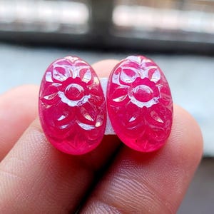 Mughal Carving Thailand Ruby Pink Sapphire Pair Gemstone, (16.20 Caret Size 12x19 MM)