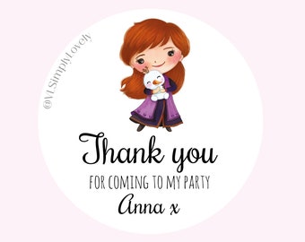 Happy Birthday Stickers Frozen Inspired Anna Labels Personalised Custom Party Labels Sweet Bags Stickers (24 Stickers)