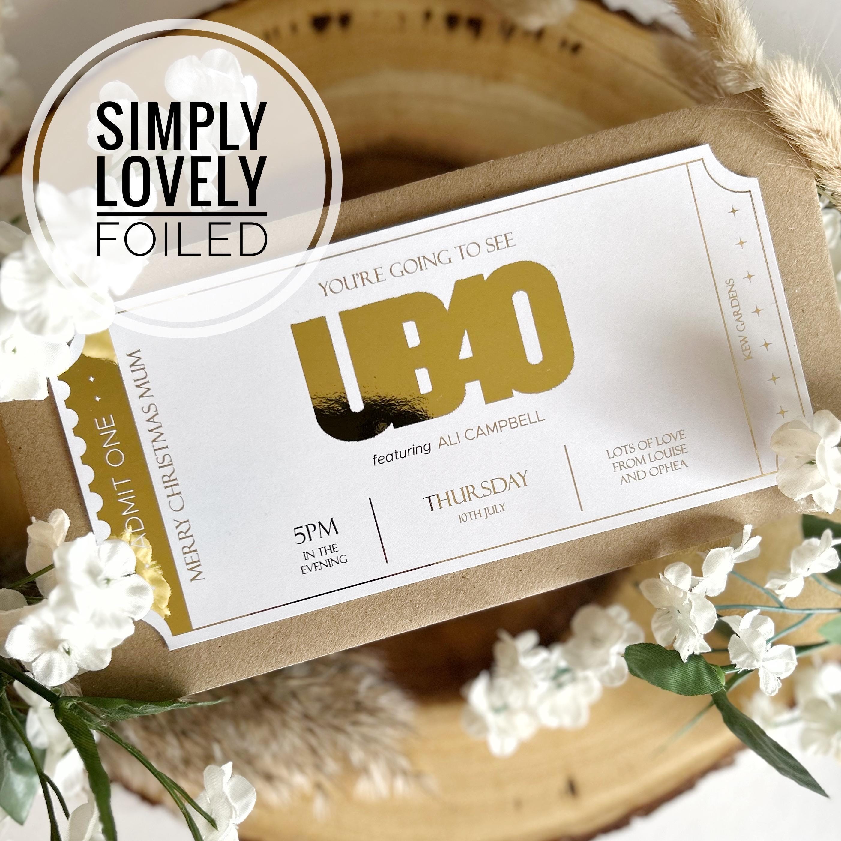 UB40 Tour | Gig Ticket | Gift Reveal | Personalised Foil Ticket |  Luxury Keepsake Ticket | Christmas Gift