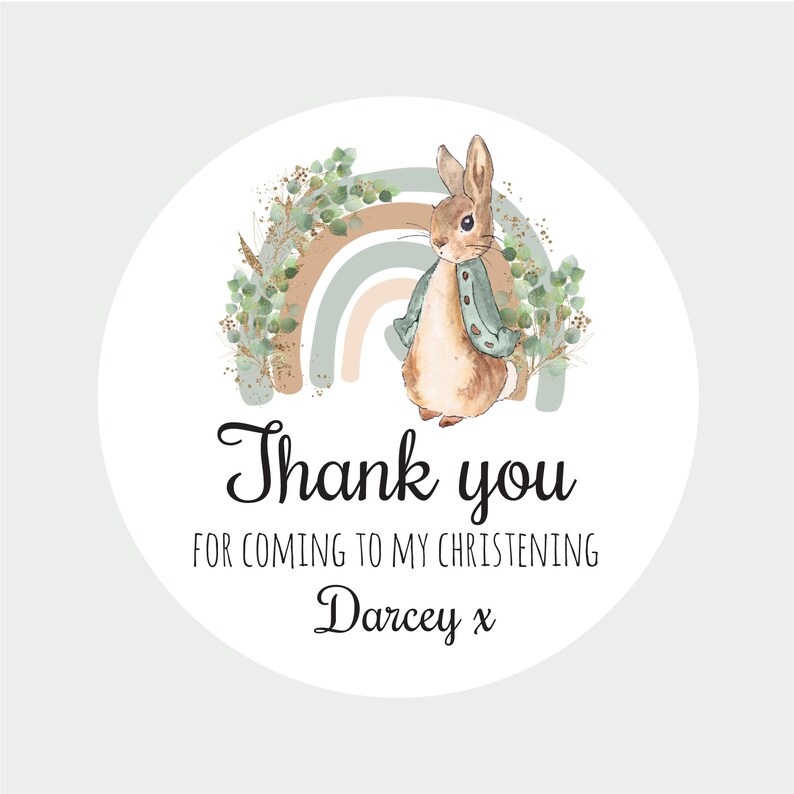Birthday Christening Peter Rabbit Stickers Green Neutral Baptism Labels ...